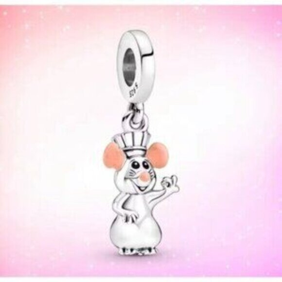 Pandora Silver and Pink Chef Mouse Charm Bracelet - Picture 1 of 2